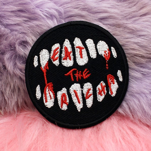 Eat The Rich Iron-On Patch (60mm) - leftist teeth embroidered patch