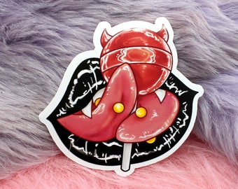 Succ Off Sticker (50mm) - kinky succubus lips lollipop split tongue