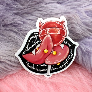 Succ Off Sticker 50mm kinky succubus lips lollipop split tongue image 1