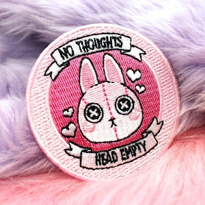 No Thoughts Head Empty Iron-On Patch (60mm) - bunny rabbit embroidered patch