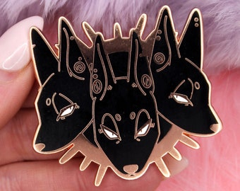 Cerberus Head Enamel Pin (2" A Grade, Hard, Rose Gold)