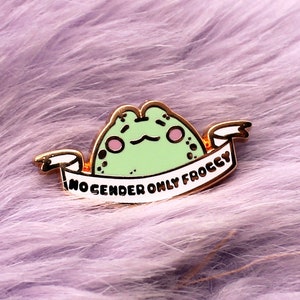 No Gender Only Froggy Enamel Pin (A Grade, Hard, Rose Gold) - Non-Binary Animal Puns