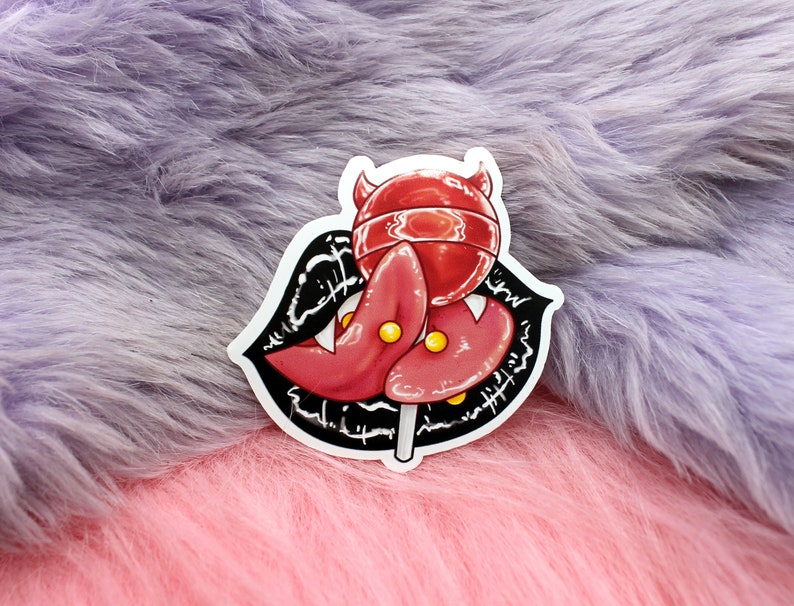 Succ Off Sticker 50mm kinky succubus lips lollipop split tongue image 1