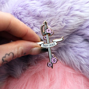 Them Fatale Rapier Sword Enamel Pin A Grade, Hard, Rose Gold Sakura Blades Pin image 5