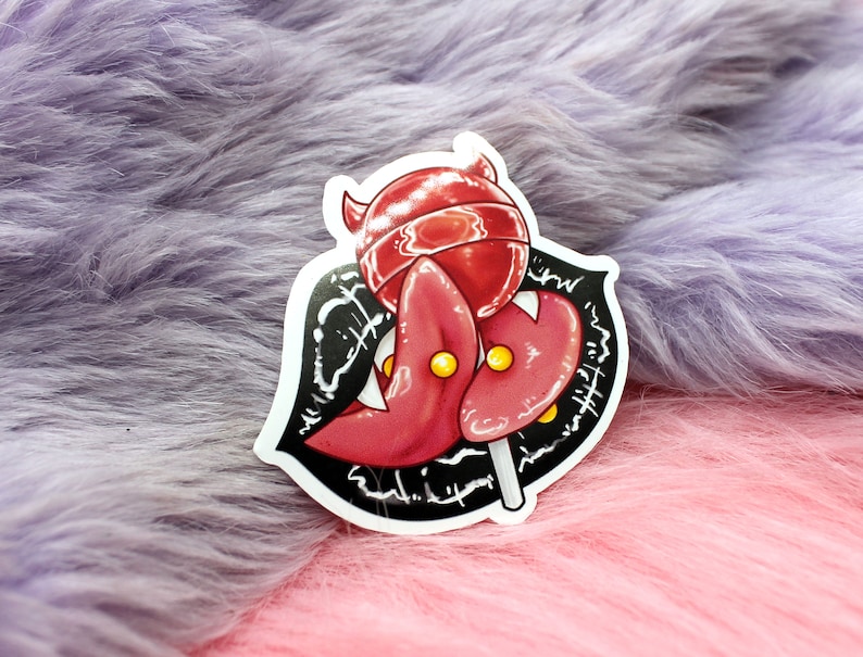 Succ Off Sticker 50mm kinky succubus lips lollipop split tongue image 3