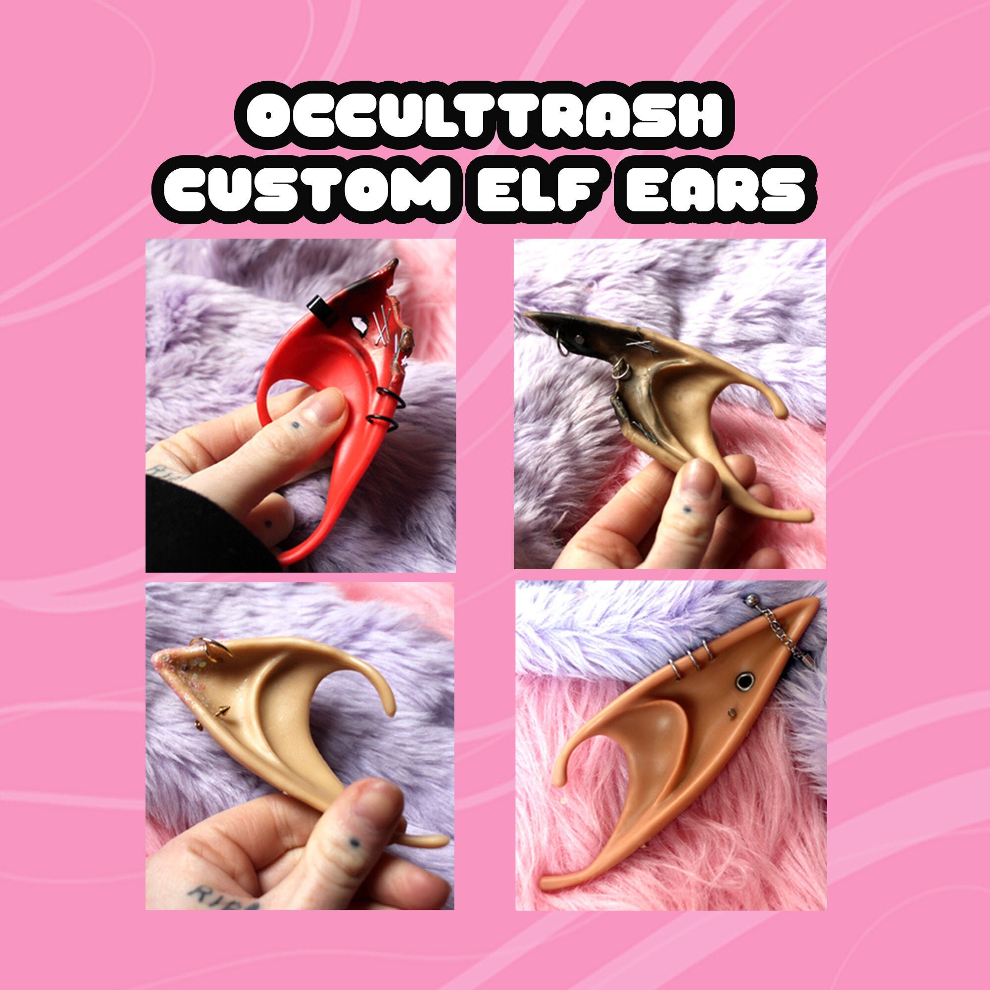 Custom Elf Ears (10-14cm) - 6 skintones available - Pierced Glittered…