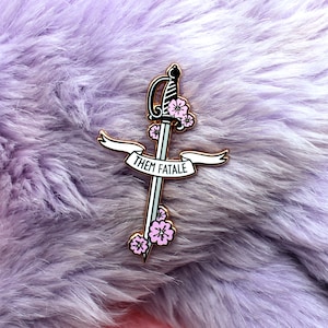 Them Fatale Rapier Sword Enamel Pin A Grade, Hard, Rose Gold Sakura Blades Pin image 3