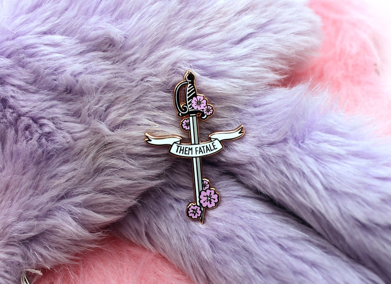 Them Fatale Rapier Sword Enamel Pin A Grade, Hard, Rose Gold Sakura Blades Pin image 2