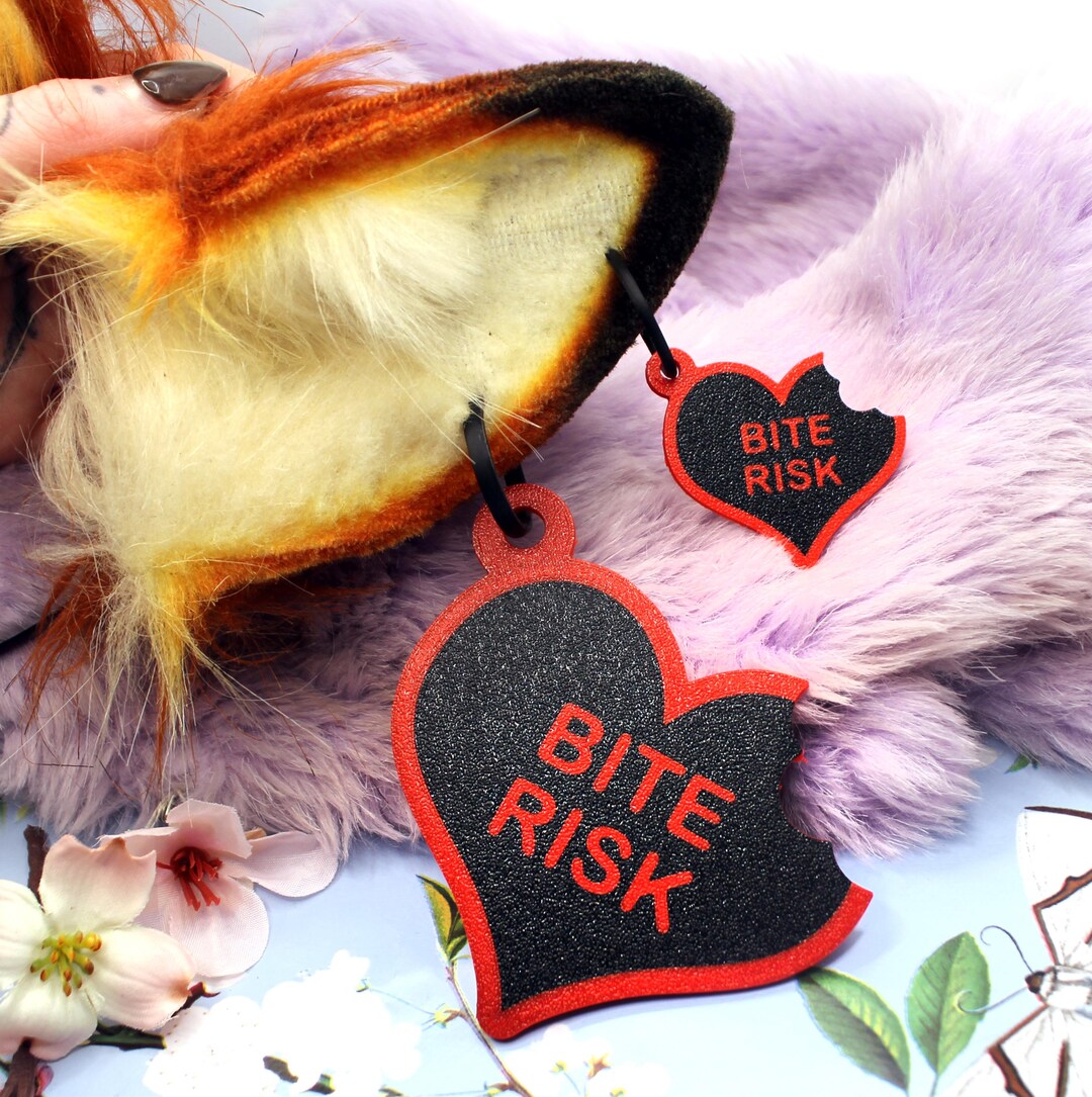 Bite Risk Chomped Heart Teddy Bear Plushie Style Fursuit Ear Tags (2 ...