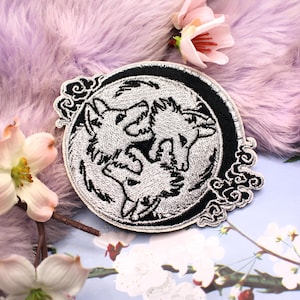 Black and Silver 3 Wolf Moon Embroidered Patch (10cm)