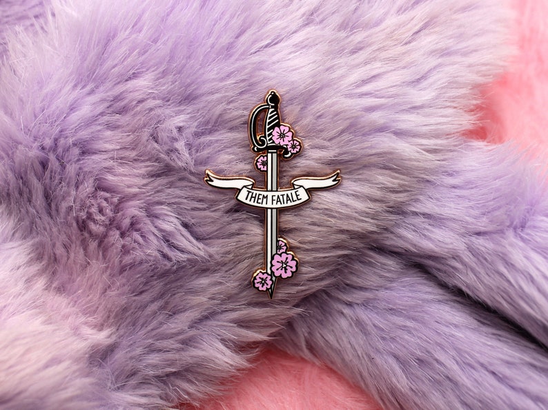 Them Fatale Rapier Sword Enamel Pin A Grade, Hard, Rose Gold Sakura Blades Pin image 1