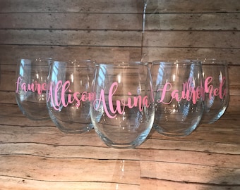 Personalized Stemless Wine Glass, Bridesmaid Gift
