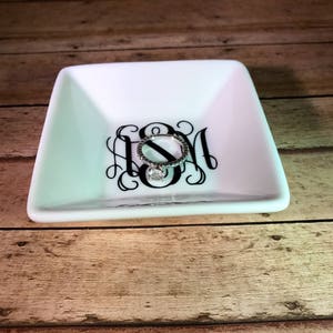 Monogram White Ring Dish, Personalized Ring Dish,  Custom Jewelry Dish, Gifts for Her