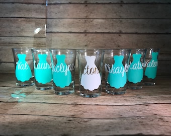 Strapless bride shot glass! Perfect for bachelorette gift, bridal shower gift, or wedding day gift! Can either do a name or the word Bride!