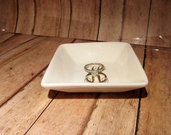 Monogram Ring Dish, Personalized Ring Dish, Gold Ring Dish, Custom Jewelry Dish, Gifts for Her, Single Monogram