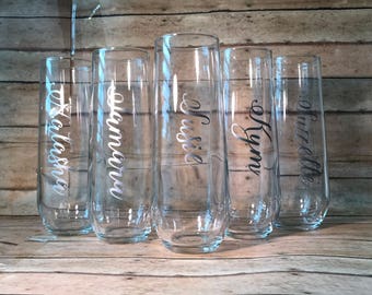 Personalized Stemless Champagne Flute, Bridesmaid Gift, Gift for the Bride, Wedding Champagne Flutes, Personalized Champagne Flute