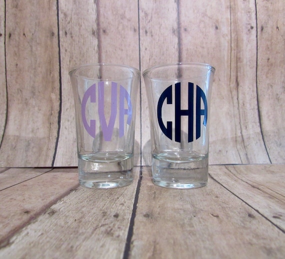 Monogrammed Shot glass. Color can be customized! Bachelorette party shot glass, birthday party shot glass, custom shot glass