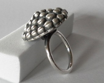 Handmade sterling silver  ring, oxidized satin finishing, mushroom hat ring