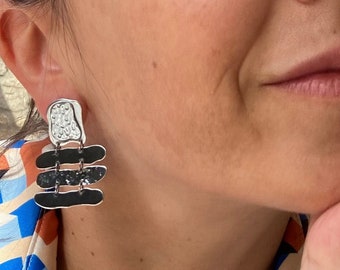 Luna earrings in sterling silver, Ethnic earrings, Modern earrings, Bohemian earrings, Handmade earrings, Oxidized earrings, Minimal.