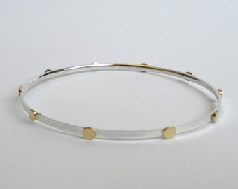 Sterling silver bracelet with brass circles, Handmade bracelet, Minimalist bracelet