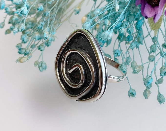 Featured listing image: Spiral ring in sterling silver, bohemian ring, boho ring, handmade ring, ring with spiral polished/oxidized finish, hippie style.