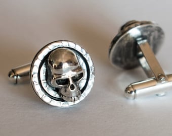 Skull Cufflinks, Sterling Silver Cufflinks, Steampunk Cufflinks, Handmade Skull Cufflinks, Sterling Silver Cufflinks Biker Rock Style, Punk.