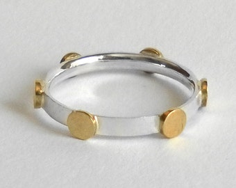 Sterling silver ring, Handmade ring, Silver ring with brass circles, Minimalist ring