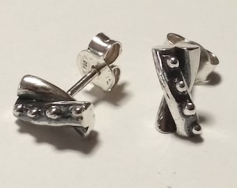 Handmade earrings, sterling silver earrings, small earrings, spiked earrings, interlaced earrings