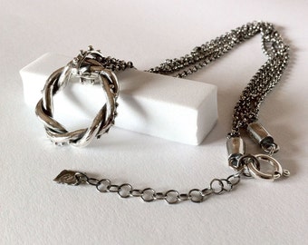 Handmade necklace, sterling silver necklace, interlaced centerpiece, spiked centerpiece