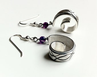 Spiral earrings, sterling silver earrings, handmade earrings, agate earrings, hook earrings.