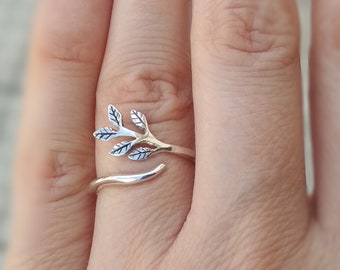 Leaf ring, Sterling silver  ring, Handmade ring, Sterling silver stacking ring, Skinny silver stacking ring, Stackable ring, Open ring.