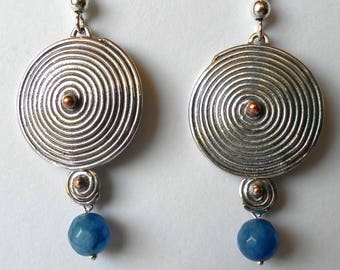 Sterling silver earrings, silver earrings with stones, Celtic earrings, earrings with spirals, handmade earrings.