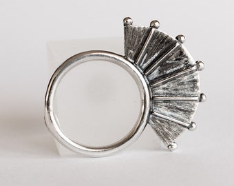 Fan shaped ring "Zephyros", geometric ring, sterling silver ring, contemporary jewelry ring, handmade ring