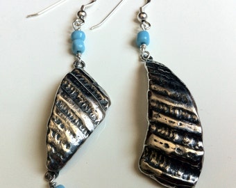 Sterling silver earrings, Seashell earrings with turquoise beads, Turquoise beads earrings, Sterling silver earrings, Handmade earrings