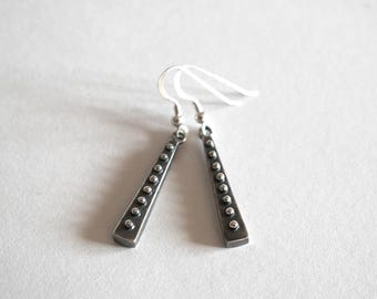 Oxidized Sterling Silver Trapezium Earrings: Handmade Ball Accents