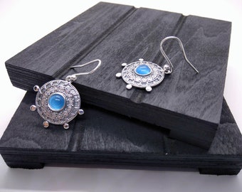 Bohemian handmade sterling silver earrings with cat-eye stone