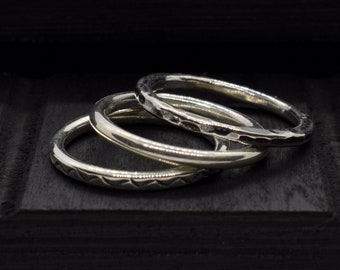 Sterling silver rings, Handmade rings, Sterling silver stacking rings, Skinny silver stacking rings, Stackable rings, Textured rings.