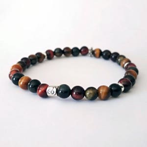 Men&#39;s bracelet, Beaded Bracelet, Gemstone Bracelet: hawk&#39;s eye/ bull&#39;s eye / tiger&#39;s eye, Sterling Silver Bracelet