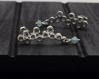 Minimalist earrings in sterling silver, geometric earring, contemporary jewelry earrings, handmade earring, Swarovski crystal earring.