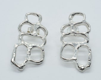 Abstract earrings with melted effect, sterling silver earrings, handmade earrings, contemporary jewellery, minimalist art earrings.