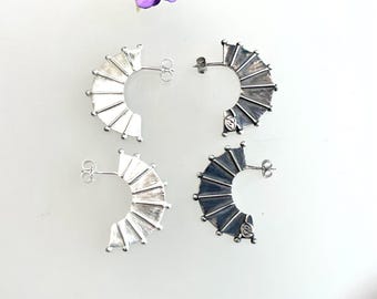 Fan Shaped Sterling Silver Earrings: Handmade Geometric Jewelry