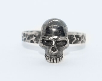 Skull Ring, Hammered Skull Ring, Sterling Silver Ring, Handmade Ring, Steampunk Skull Ring, Punk Skull Ring, Gothic Skull Ring