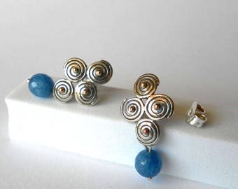 Spiral handmade sterling silver celtic earrings with stones