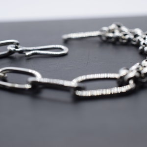 Asymmetric unisex bracelet, Unisex link and double chain bracelet, Sterling silver, handmade, Paperclip Link Chain, Thick Rectangle Link