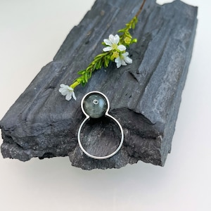Sterling silver &quot;Lollipop&quot; ring, Handmade ring, Geometric ring, Minimalist ring, Hawk&#39;s eye, Contemporary jewelry ring, Tiger&#39;s eye