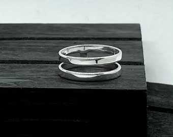 Double Thin Band Ring, Sterling Silver, Handmade ring, Minimalist ring, Casual, Bohemian ring, Polished ring.