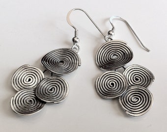 Spiral earrings in sterling silver, bohochic handmade earrings, bohemian earrings, spiral celtic earrings.
