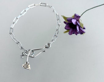 Unisex link clip chain bracelet, Sterling silver bracelet, handmade bracelet, Paperclip Link Chain, Thick Rectangle Link