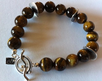 Beaded Bracelet, Sterling Silver Bracelet, Gemstone Bracelet, Silver Bracelet and tiger eye beads