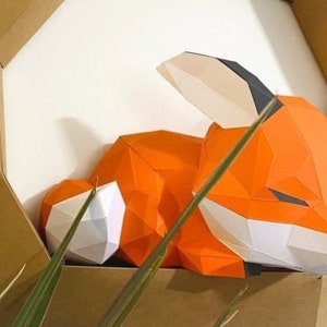 Renard d’arbre sur le mur papercraft 3D, Décoration murale, Sculpture animale Lowpoly, Modèle d’artisanat en papier 3D, Modèle PDF Low Poly